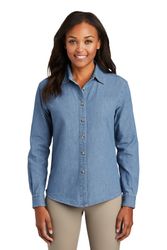 Image of Port & Company Ladies Long Sleeve Value Denim Shirt