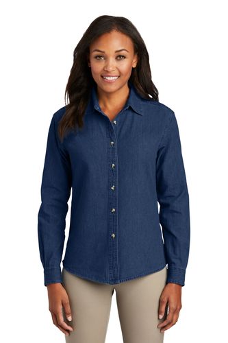 Port & Company Ladies Long Sleeve Value Denim Shirt image thumbnail