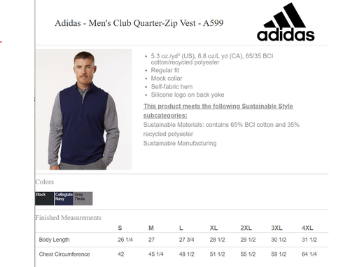 Men's Club Quarter-Zip Vest - A599 image thumbnail