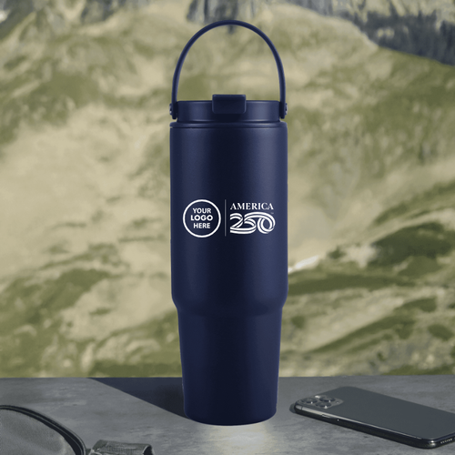 27 Oz. Siam Powder Coated Recycled Stainless Steel Tumbler w/Carrying Handle America 250 image thumbnail