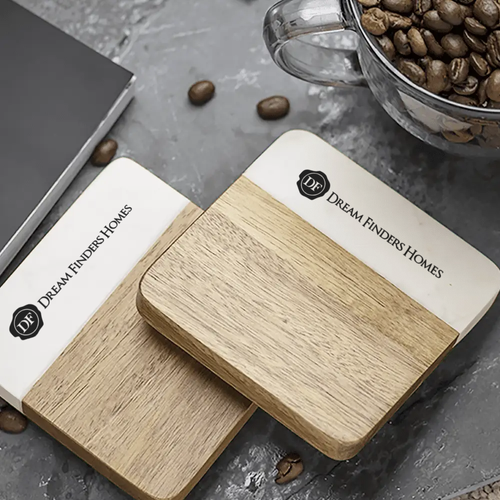 Dream Finders 2 PC Acacia Wood & Marble Coaster image thumbnail