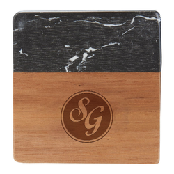 Image of Black Marble and Wood Coaster Set