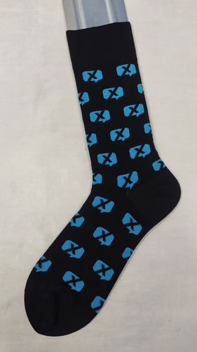  Flat Knit Cotton Crew Dress Socks with All Over Design - Black - New image thumbnail