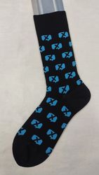 Image of  Flat Knit Cotton Crew Dress Socks with All Over Design - Black - New
