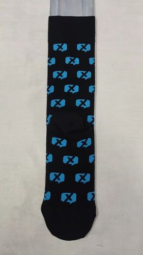  Flat Knit Cotton Crew Dress Socks with All Over Design - Black - New image thumbnail