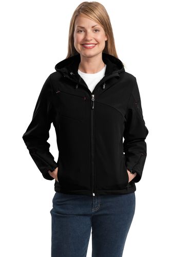 Port Authority Ladies Textured Hooded Soft Shell Jacket. L706 image thumbnail