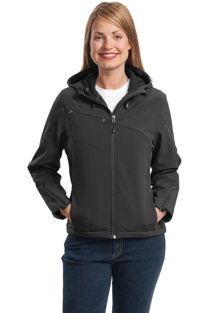 Port Authority Ladies Textured Hooded Soft Shell Jacket. L706 primary image