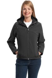 Image of Port Authority Ladies Textured Hooded Soft Shell Jacket. L706