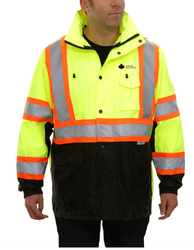 Image of A3169-Safety X-Back DOT Jacket: Hi Vis Parka Coat: Breathable Waterproof Hooded