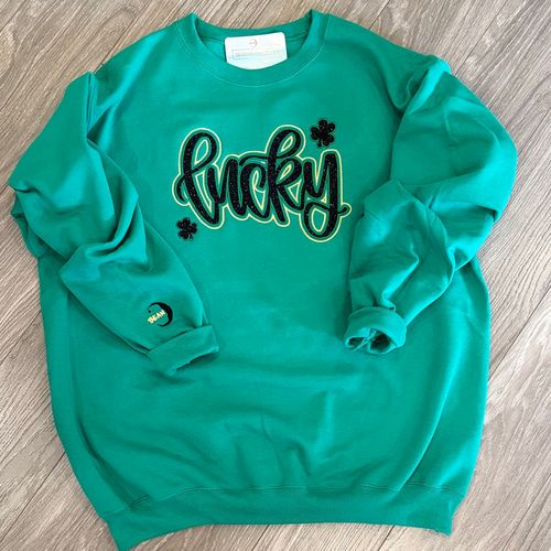Kelly & Black Lucky Applique Crew - ADULT  image thumbnail