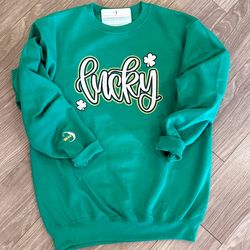 Image of Kelly & White Applique Crew - ADULT