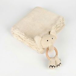 Image of Scallop edge baby blanket + rattle
