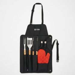 Image of BBQ apron and 7-piece bbq set