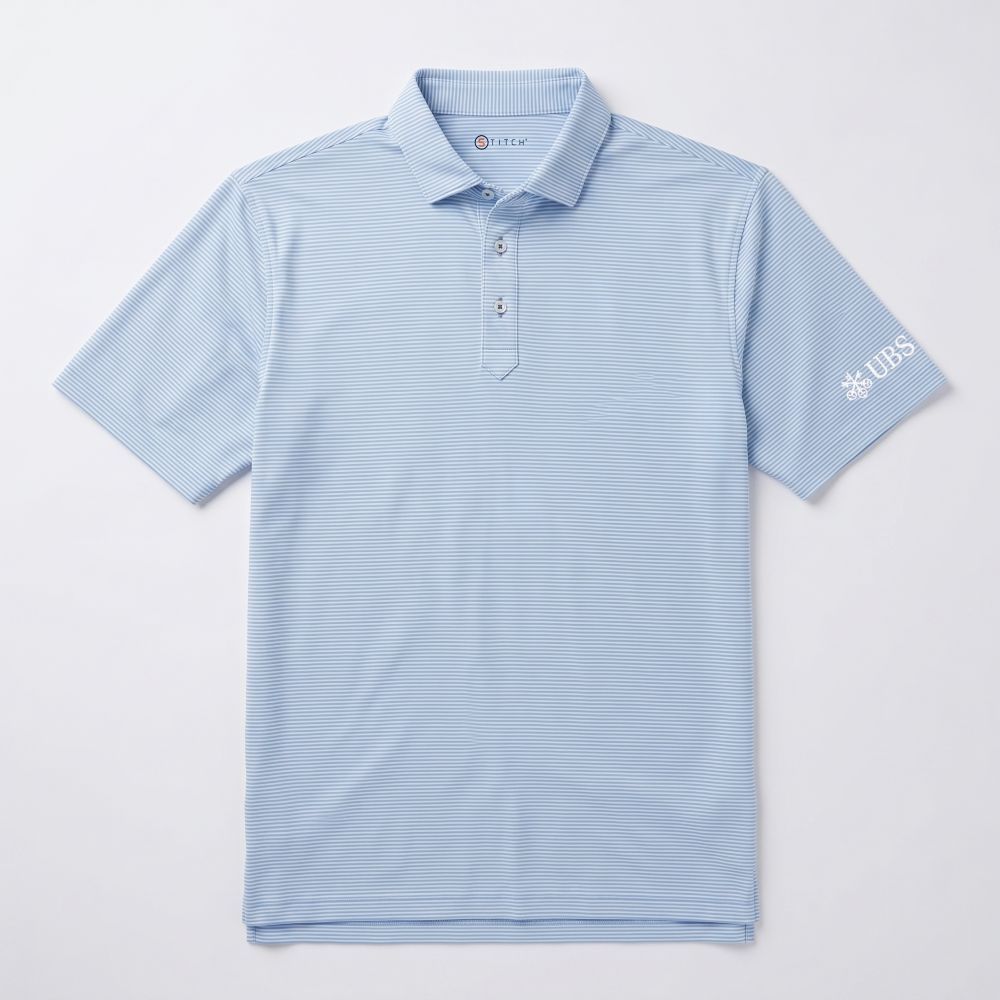 STITCH atlantic stripe polo shirt - men’s bluebell primary image