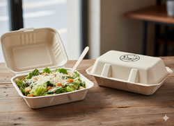 Image of 6"x 9"Hinge Lid Hoagie Molded Fiber Container