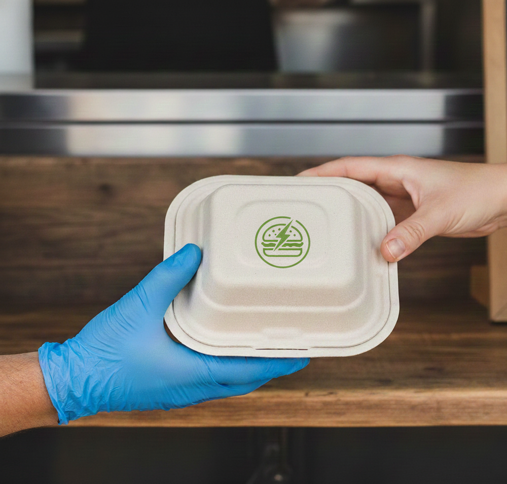 6" Hinged Lid Molded Fiber Container primary image