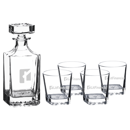 Decanter Set with Four 11 oz. Glasses in a Black Gift Box image thumbnail