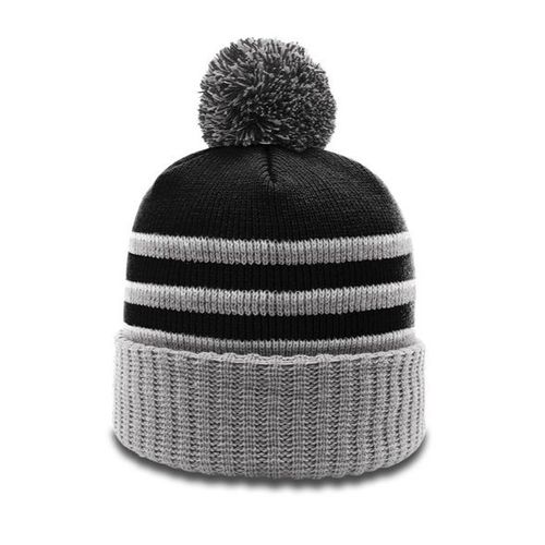 Striped Beanie With Cuff and Pom image thumbnail