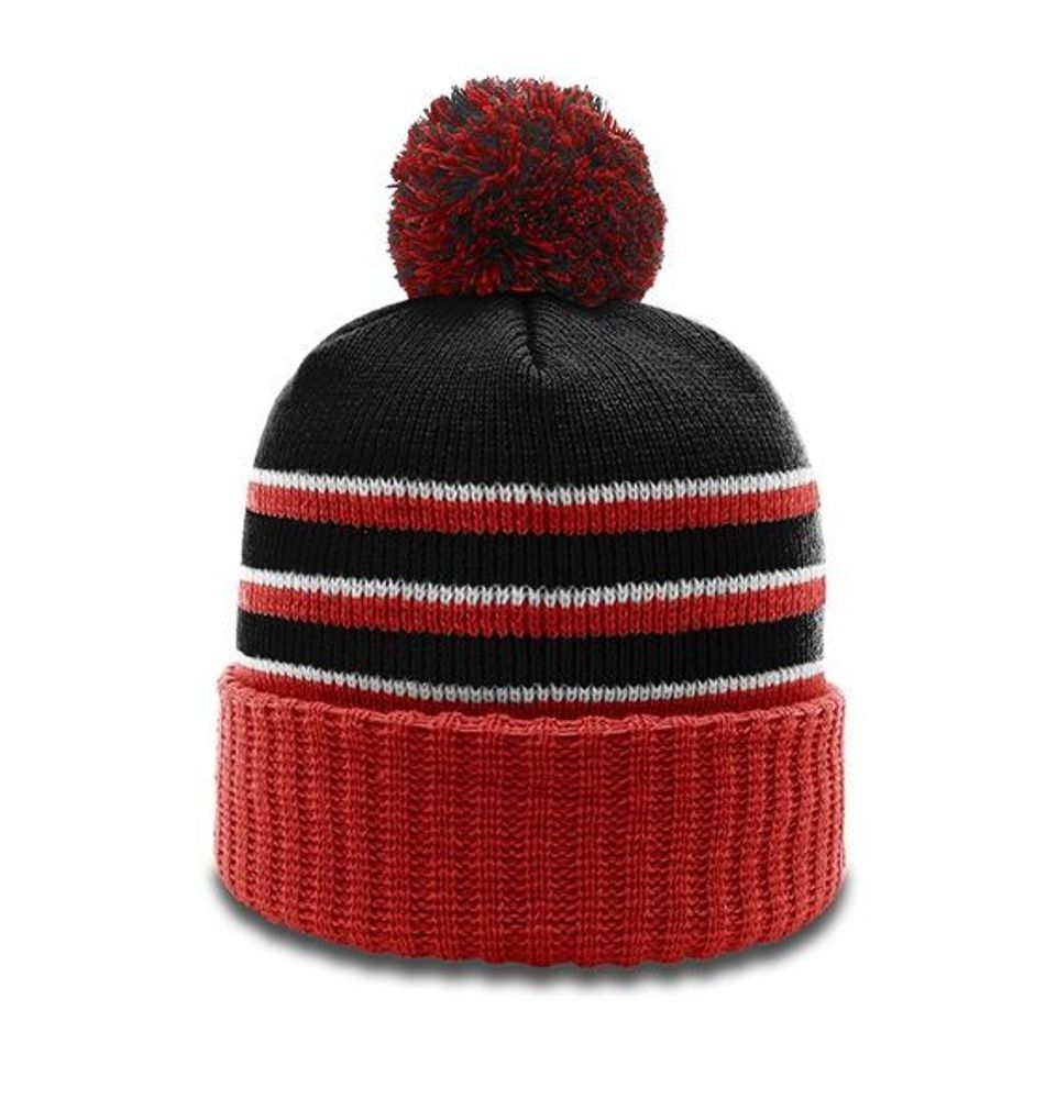 Striped Beanie With Cuff and Pom primary image