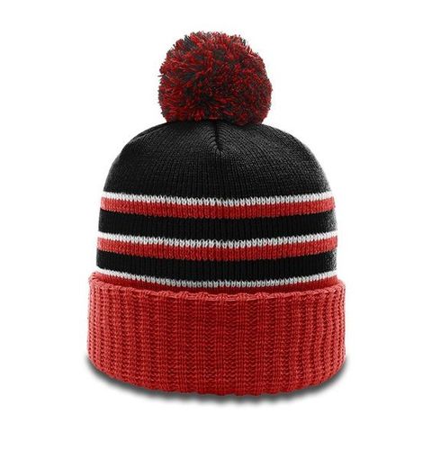 Striped Beanie With Cuff and Pom image thumbnail