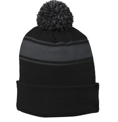 Image of Sport-Tek Stripe Pom Pom Beanie