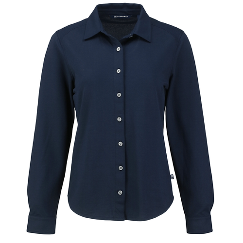 Ladies Cutter & Buck Advantage Tri-Blend Eco Soft Pique Long Sleeve Knitted Button Up image thumbnail