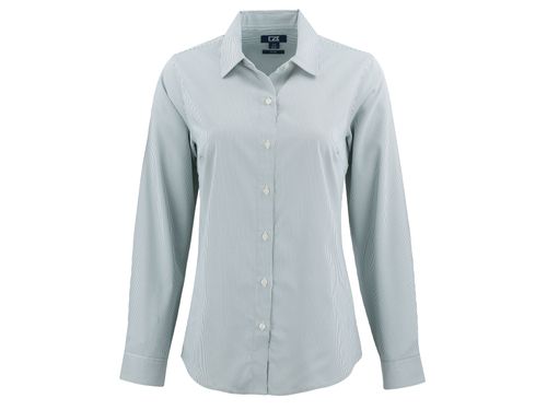 Cutter & Buck Skyline Epic Confidence Recycled Pinstripe Womens Long Sleeve Dress Shirt image thumbnail