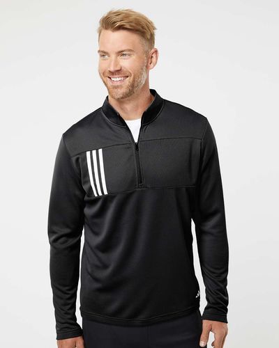 SLA-Adidas Men's 3-Stripe Double-Knit 1/4 Zip Pullover - A482 - Grey image thumbnail