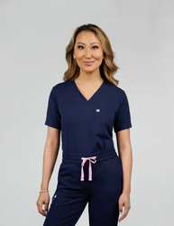 Image of Rose One-Pocket Womens Navy Scrub Top