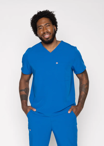 Paris One-Pocket Men's Royal Blue Scrub Top image thumbnail