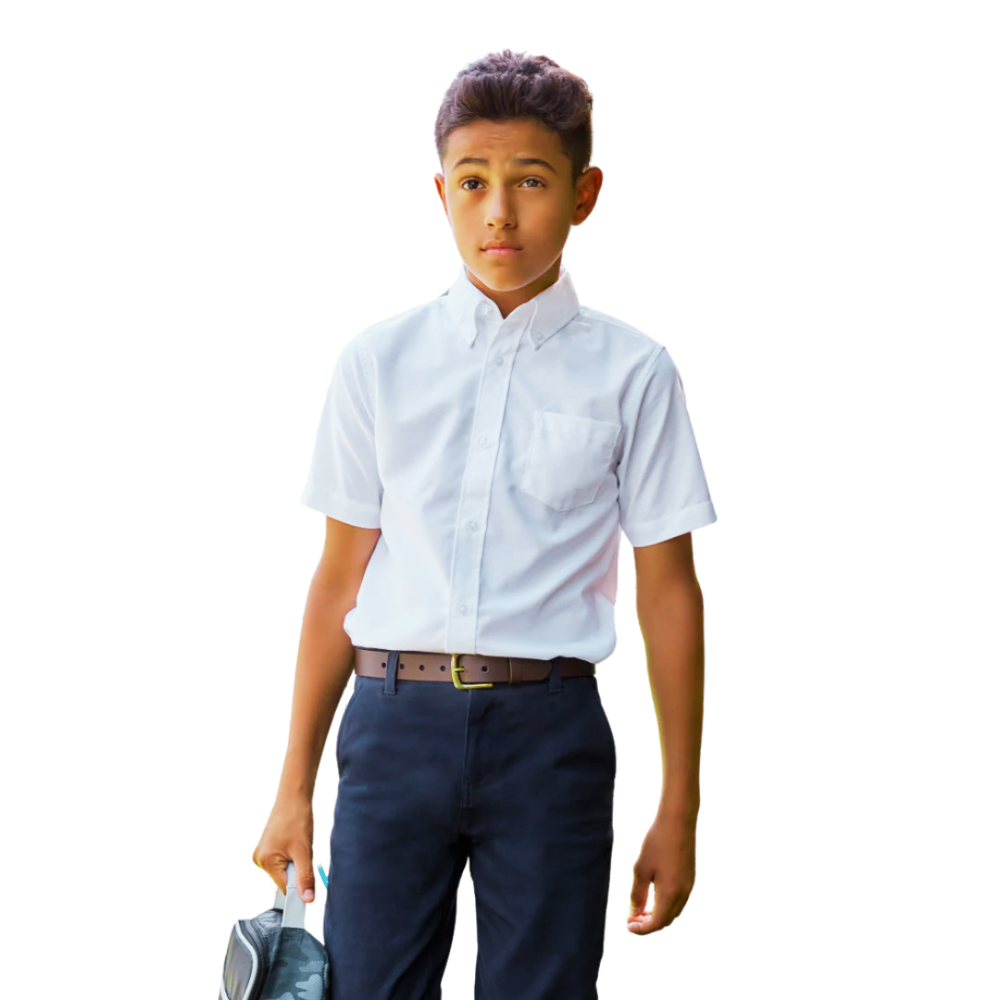 Boys Short Sleeve Oxford – White - HUSKY primary image