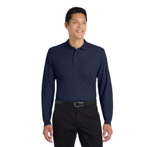 Unisex Long Sleeve Polo – Navy image thumbnail