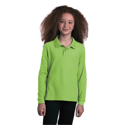 Image of Girls Youth Long Sleeve Polo – Lime