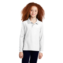Image of Girls Youth Long Sleeve Polo – White