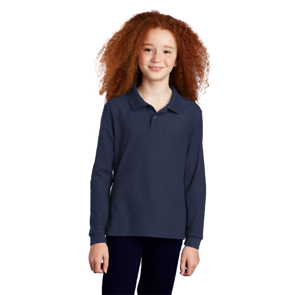 Girls Youth Long Sleeve Polo – Navy primary image