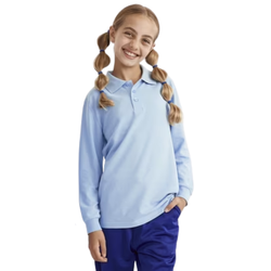 Image of Girls Long Sleeve Polo - Light Blue