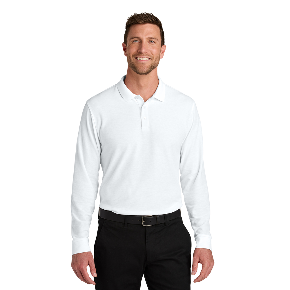 UNISEX Long Sleeve Polo – White primary image