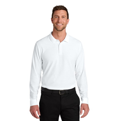 UNISEX Long Sleeve Polo – White image thumbnail