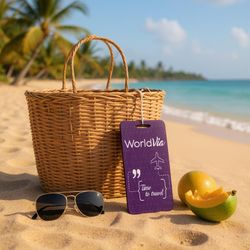 Image of World Luggage Tag_Design 1 Airplane Purple