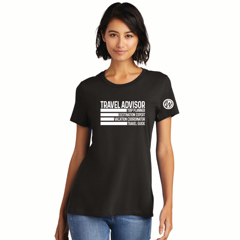 Women's Crew Neck Super Important Tee Shirt_TRAVEL ADVISOR WHITE TEXT primary image