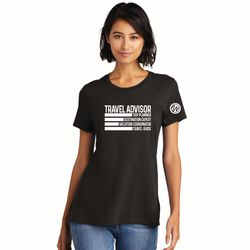 Image of Women's Crew Neck Super Important Tee Shirt_TRAVEL ADVISOR WHITE TEXT