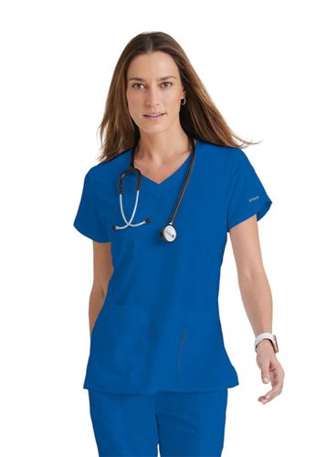 2021- Grey's Anatomy Women's 4 Pocket Crossover V-Neck Cora Top image thumbnail