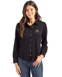 Image of 2021-Cutter & Buck Advantage Recycled Cotton-Blend Pique Womens Long Sleeve Button Down Shirt