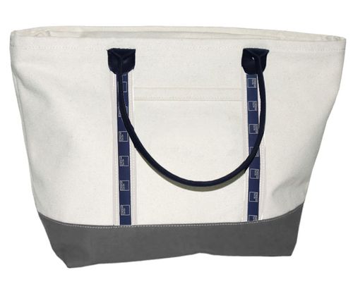 Boat Bag with Leather Handles - Natural w/Navy Handles image thumbnail