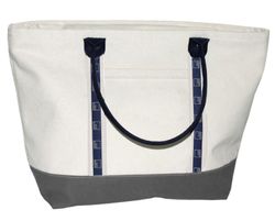 Image of Boat Bag with Leather Handles - Natural w/Navy Handles