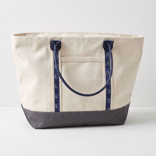 Boat Bag with Leather Handles - Natural w/Navy Handles image thumbnail