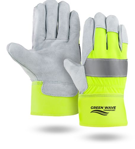 GREEN WAVE - Hi-Viz Suede Cowhide Leather Palm Gloves image thumbnail