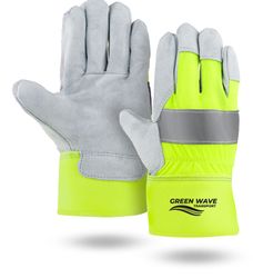 Image of GREEN WAVE - Hi-Viz Suede Cowhide Leather Palm Gloves