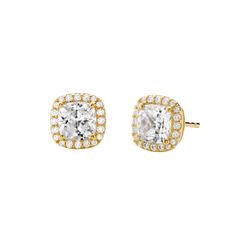 Image of Michael Kors Sterling Silver Gold Pave Square Stud Earrings