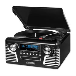 Image of Victrola 50's Retro 3-Speed Bluetooth Turntable with Stereo, CD Player and Speakers, Black